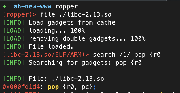 Ropper output showing gadget