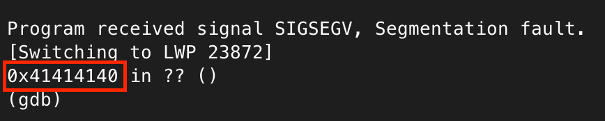 GDB output showing overwritten address