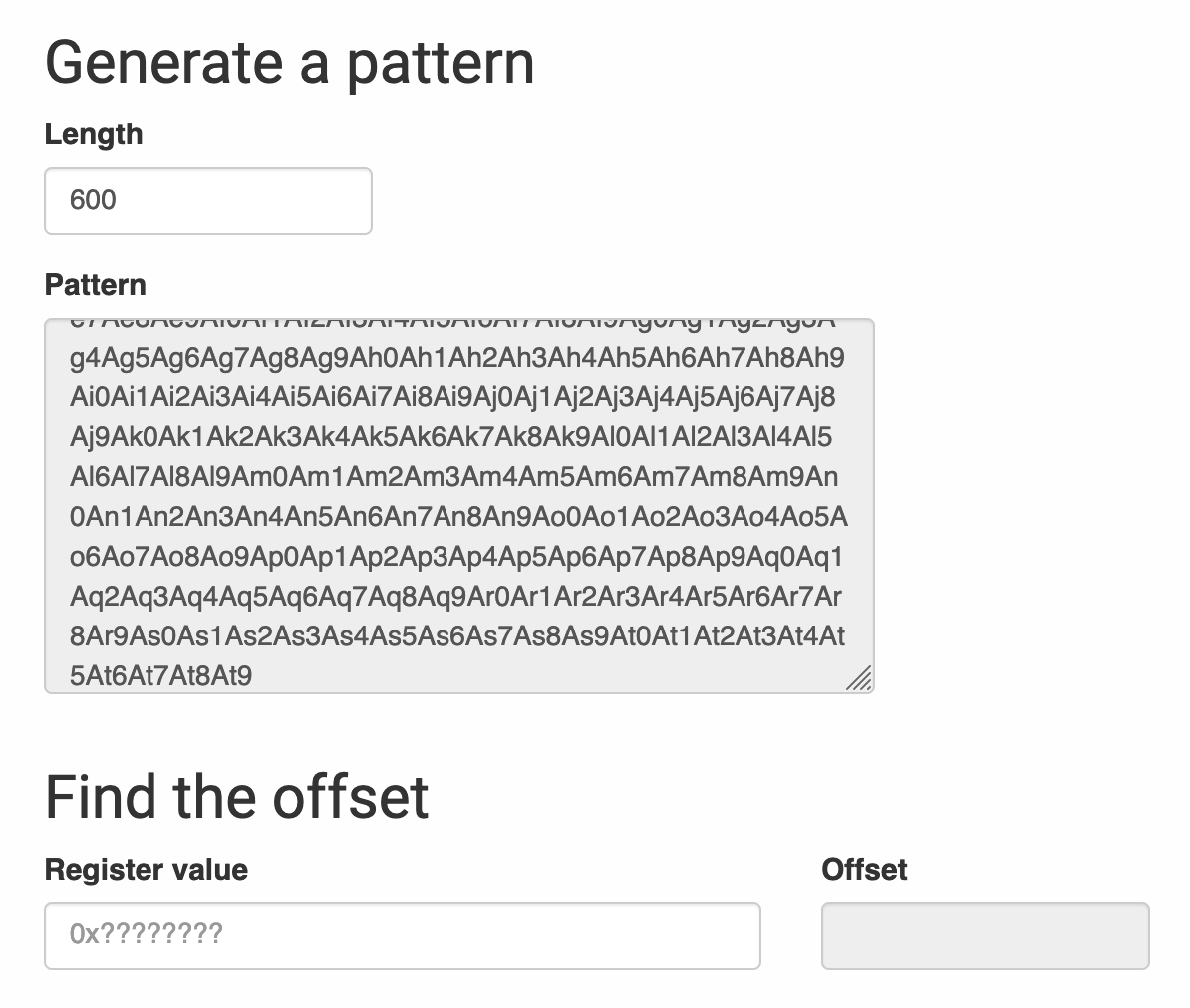 Screenshot of pattern generator website